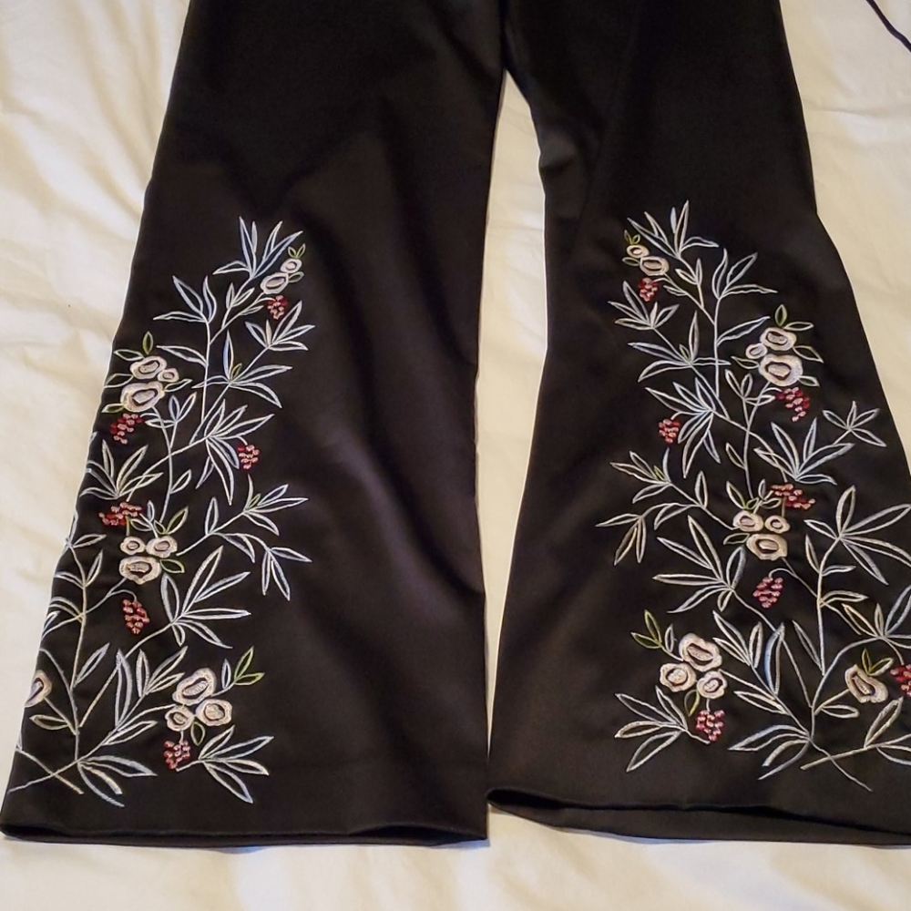 Vintage Embroidered black satin dress pants 8P